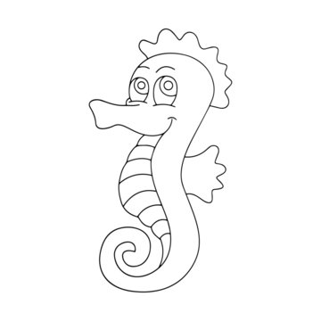 Sea horse cartoon illustration isolated on white background for children color book