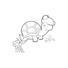 Turtle cartoon illustration isolated on white background for children color book