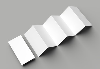 12 page leaflet, 6 panel accordion fold - Z fold vertical brochure mock up isolated on gray background. 3D illustration