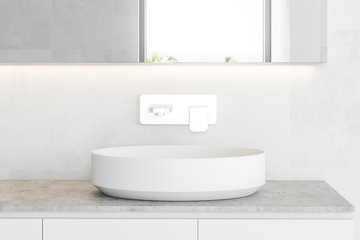 Fototapeta na wymiar White stylish bathroom sink, mirror
