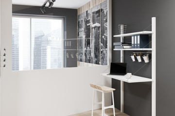 Gray empty home office interior, freelance idea