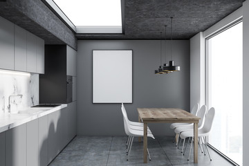 White marble and gray kitchen interior, poster