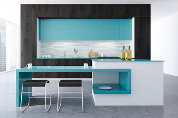 Black and blue original kitchen interior