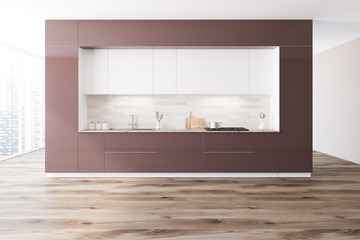 Brown and white original kitchen interior