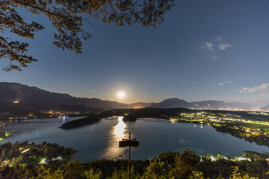 Moonset at Lake Faak In Carinthia Austria