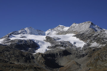 Fototapeta na wymiar Global clima change: Melting glacier at Bernina Pass in the Swiss Alps