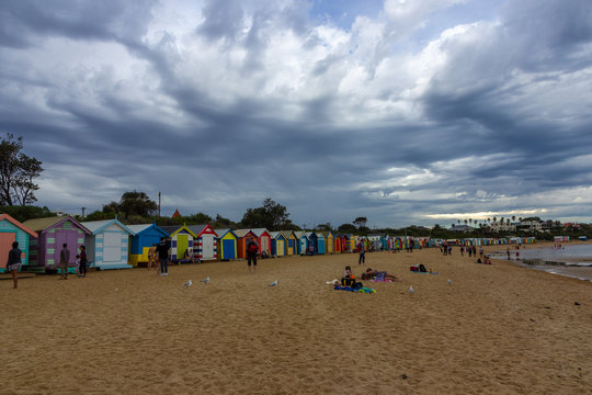 The iconic colorful beach huts on Brighton Beach in Melbourne.Australia 