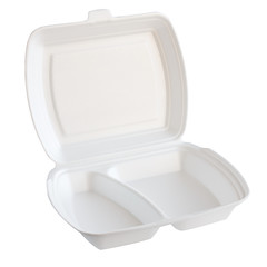 open foam container for food with sections isolated on white background
