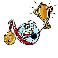 first place gold medal. Character soccer ball football. isolate 