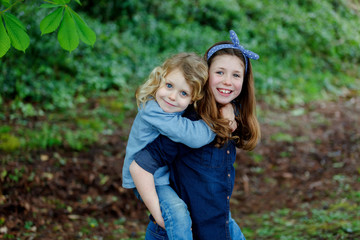 Happy children a park enjoying a beautiful day