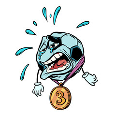 Tears third place bronze medal. Character soccer ball football. 