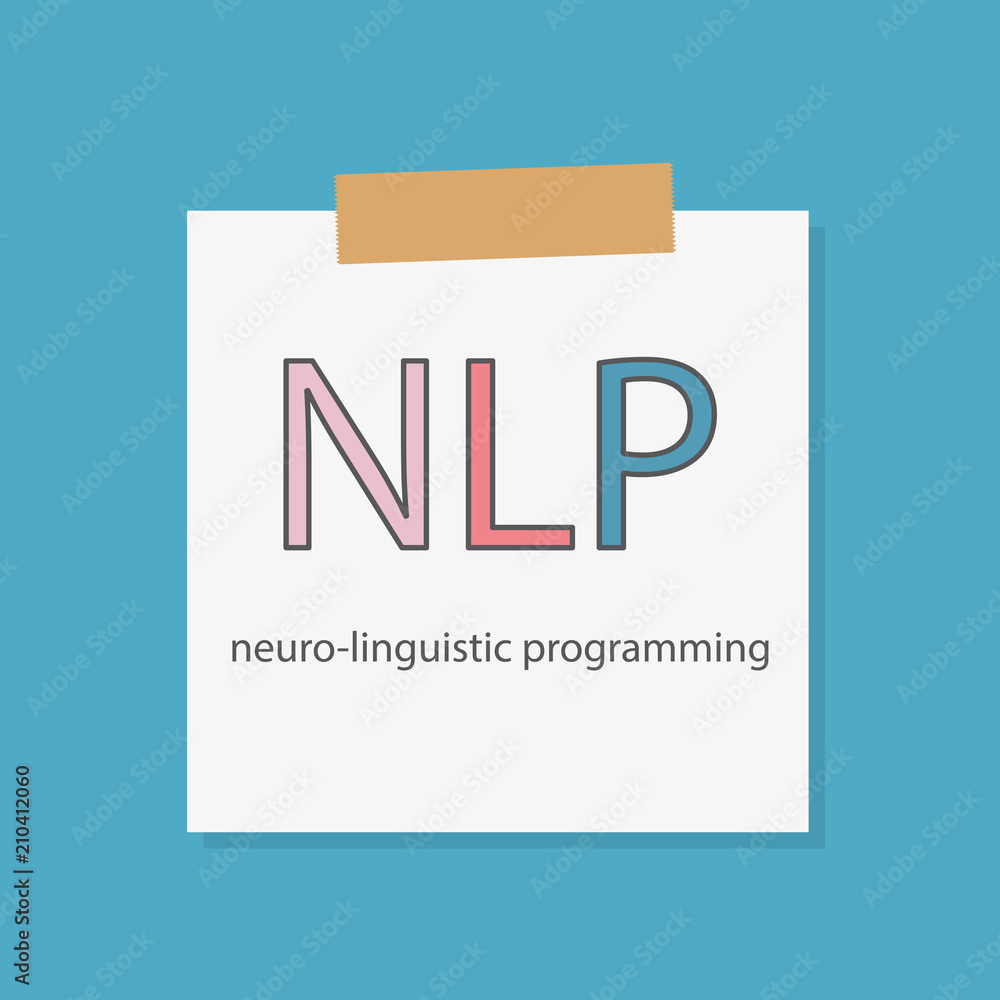 Poster nlp neuro linguistic programming written in a notebook paper- vector illustration