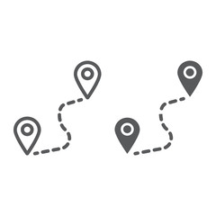 Route line and glyph icon, travel and tourism, location sign vector graphics, a linear pattern on a white background, eps 10.