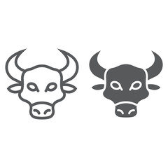 Bull line and glyph icon, animal and zoo, cow sign vector graphics, a linear pattern on a white background, eps 10.