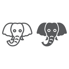 Elephant line and glyph icon, animal and zoo, mammal sign vector graphics, a linear pattern on a white background, eps 10.