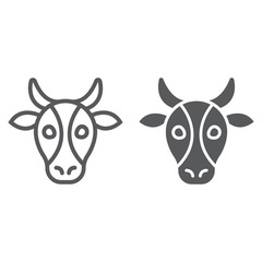 Cow line and glyph icon, animal and zoo, cattle sign vector graphics, a linear pattern on a white background, eps 10.