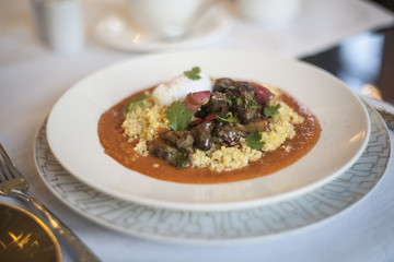stew with sauce and garnish