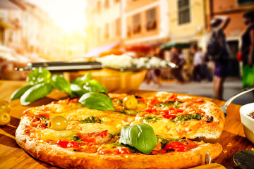 fresh hot pizza in Italy 