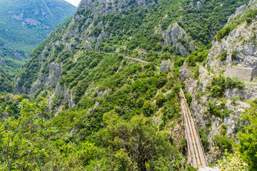 The railway track above the canyon Asopos at national park of Oiti in Central Greece. 