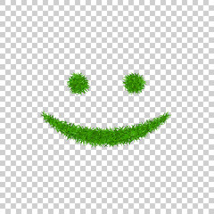 Green grass smile 3D. Smiley grassy icon Isolated white transparent background. Ecology concept. Happy smiling sign. Symbol eco lawn, nature, safe environment, healthy, spring. Vector illustration