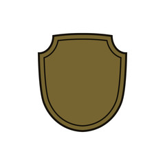 Shield shape gold icon. Simple flat logo on white background. Symbol of security, protection, safety, strong. Element badge for secure protect design emblem decoration Vector illustration