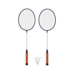 Rackets of badminton, isolated on white background. Sport game. Vector illustration.