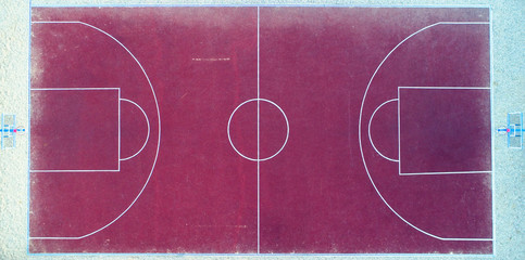 Top view of a basketball court without people.