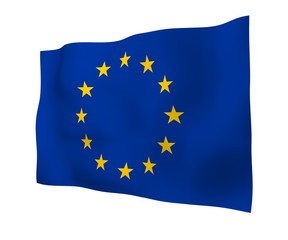 Slightly waving flag of the European Union isolated on white background, 3D rendering. Symbol of Europe. 3D illustration