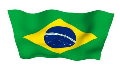 Waving flag of Brazil. Ordem e Progresso. Order and progress. Rio de Janeiro. South America. State symbol. 3D illustration