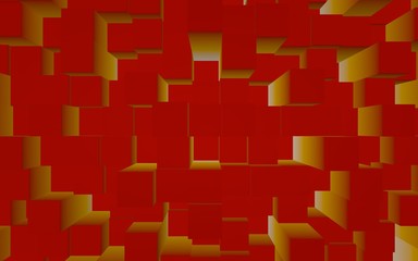 Abstract red elegant cube geometric background. Chaotically advanced rectangular bars. 3D Rendering, 3D illustration