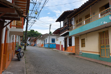 Fototapeta na wymiar Jerico, Colombia, Antioquia, streets of the colonial city, located in the southwest of Antioquia, Colombia