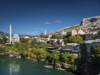 Fototapeta na wymiar neretva river and old town of mostar bosnia view
