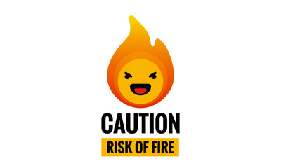 Risk of Fire Caution Sign Sticker in Flat Style Design
