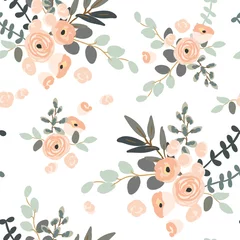 Draagtas Blush roze bloemen boeketten op de witte achtergrond. Vector naadloos patroon met roze bloemen. Exotisch zomerstrand. © ojardin