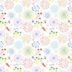 Seamless pattern with doodle fireworks
