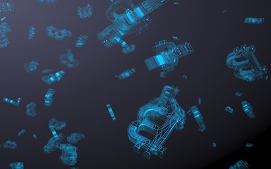 Digital currency symbol Bitcoin on a dark background. Fall of bitcoin. Cryptocurrency graph on virtual screen. Business, Finance and technology concept. 3D illustration