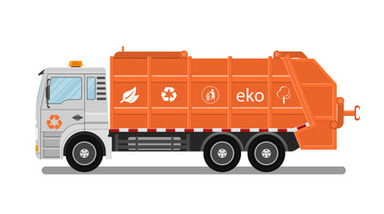 Vector illustration. Isolated garbage truck on a white background.