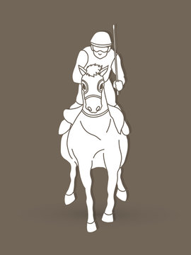 Horse racing ,Jockey riding horse,  graphic vector.