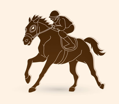 Horse racing ,Jockey riding horse,  graphic vector.
