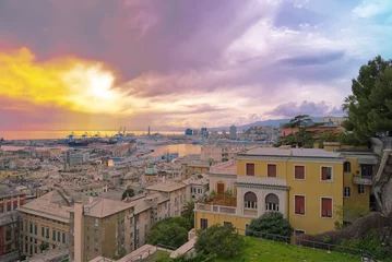 Fotobehang Panoramic view of the city of Genoa at sunset - Liguria - Italy © claudio968