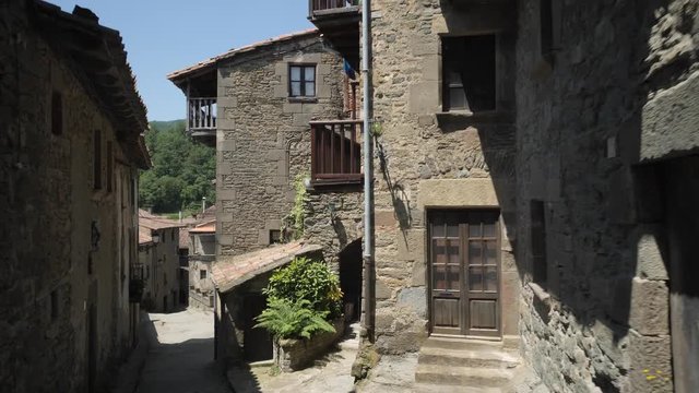 Streets in the medieval village of Rupit Catalonia Spain