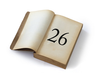 Number 26 printed on old book 