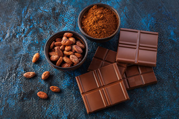 chocolate and cocoa on blue