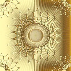 Gold 3d sunny greek vector seamless pattern.