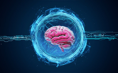 Futuristic illustration of hologram of the brain