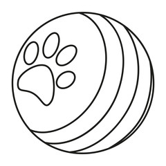 Line art black and white ball with paw print