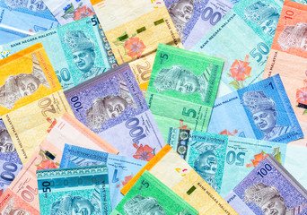 Malaysian ringgit banknotes background. Financial concept.