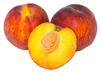 Peach. Fruit with slice isolated on white background