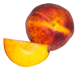 Peach. Fruit with slice isolated on white background