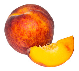 Peach. Fruit with slice isolated on white background
